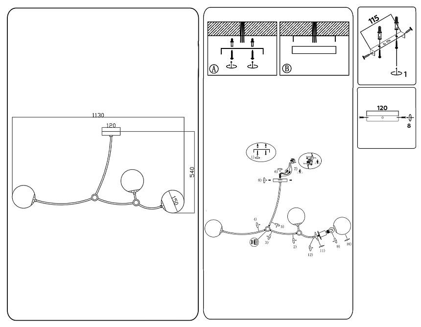 TR2568/3 BK/SB черный/бронза E27/3 max 60W 1130*150*540